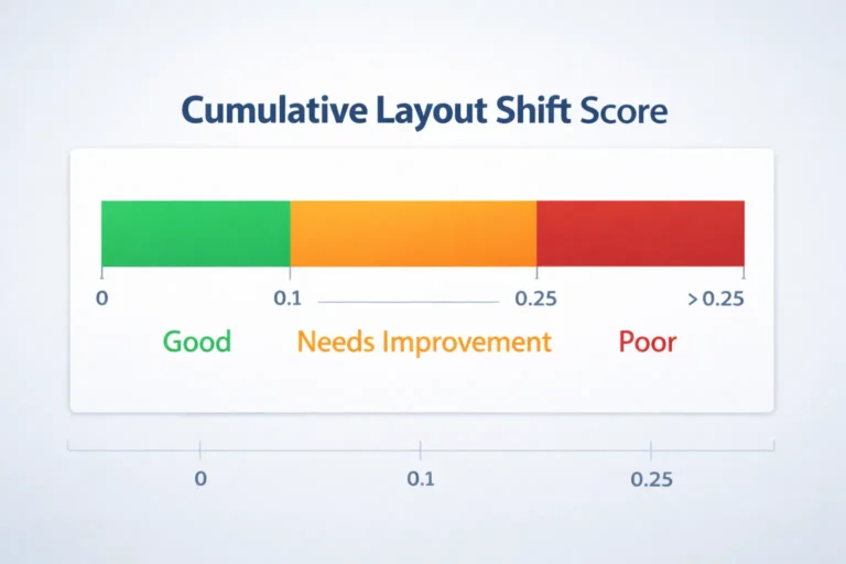 Cumulative layout shift score chart showing good (0–0.1), needs improvement (0.1–0.25), and poor (above 0.25) CLS ranges
