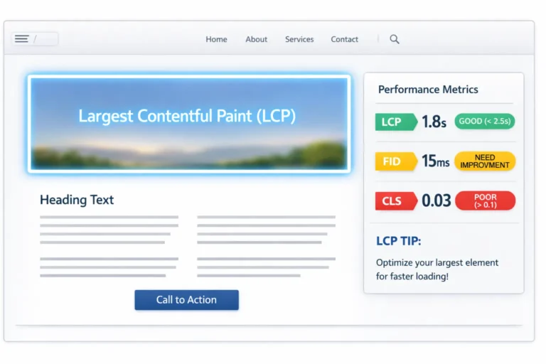 largest contentful paint example showing hero image highlighted with LCP performance metrics