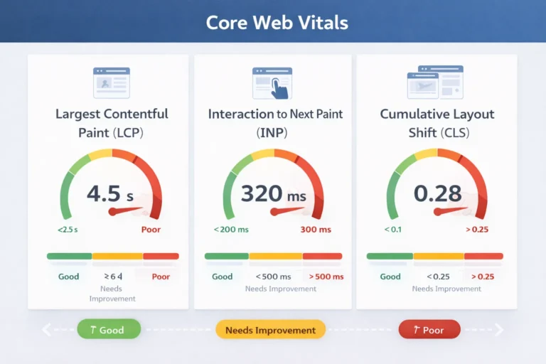 core web vitals metrics LCP INP CLS for website performance optimization