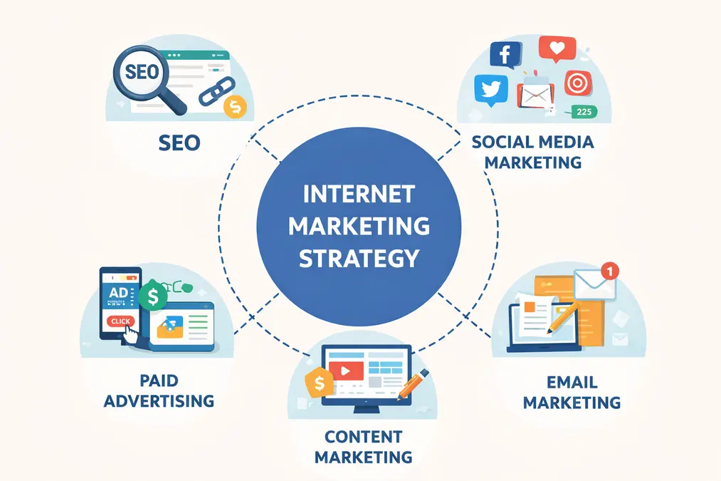 Digital marketing channels including SEO social media email marketing and PPC advertising