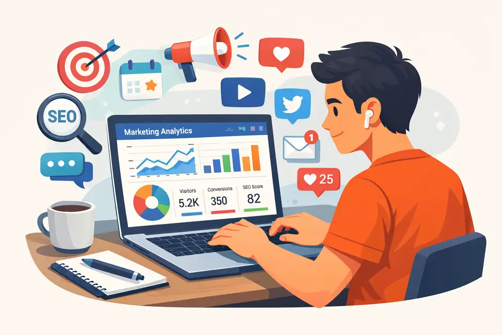 Beginner learning how to become a digital marketer using analytics and marketing tools